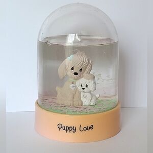 Vintage 80s Precious Moments Puppy Love Dog Pink Collectible Water Snow Globe